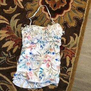 White Floral Fringe Tank Top